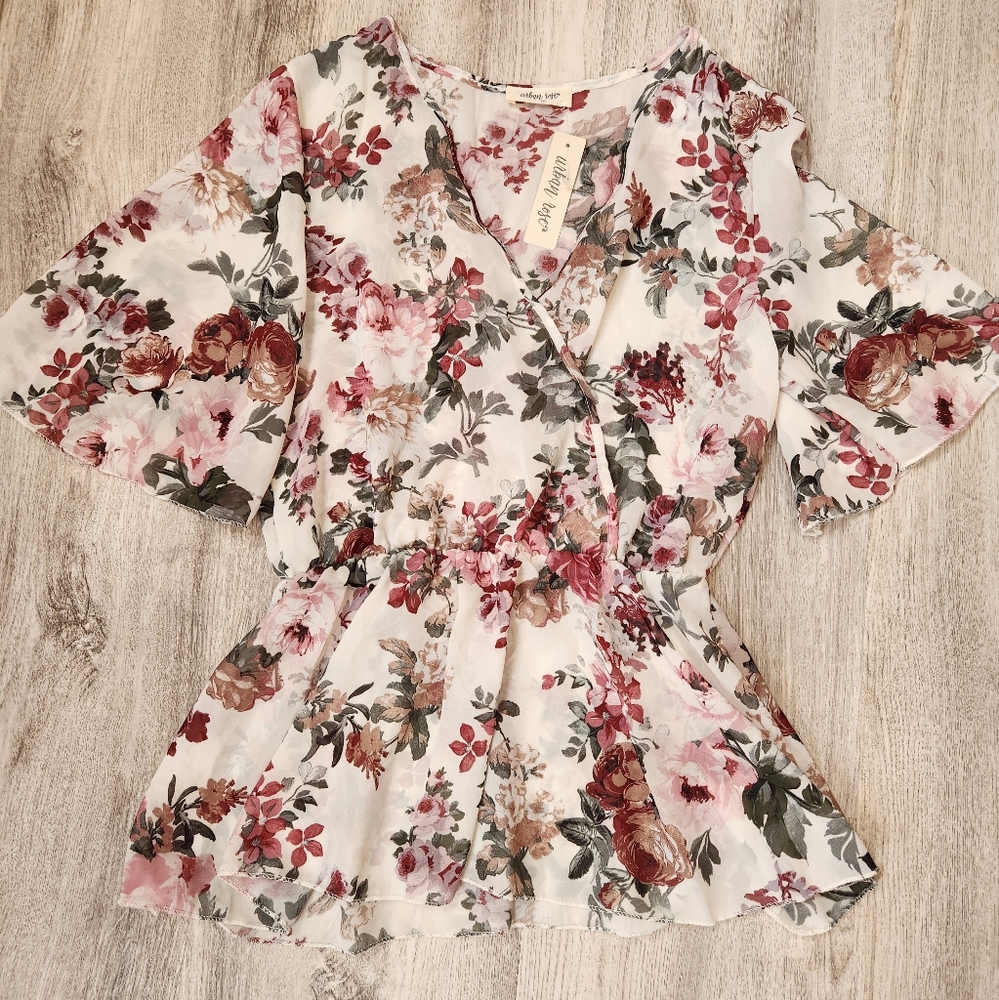 Urban Rose Floral Peplum Blouse Medium